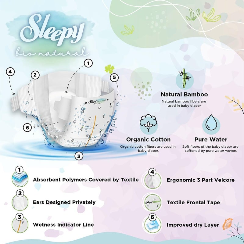 Sleepy Bio Natural Premium Size 1 Diapers | 100 Count | Hypoallergenic Baby Diapers for Newborns - Image 4